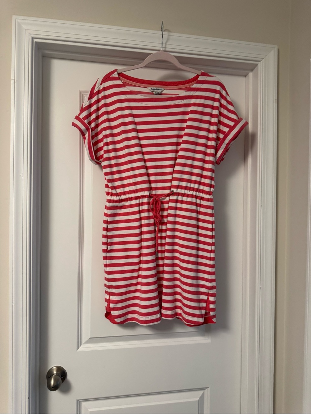 Tommy Bahama Coral and White Striped Short Sleeve dress